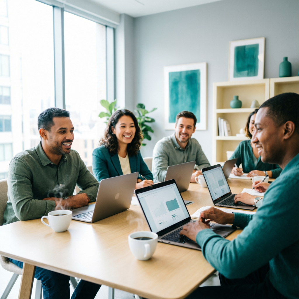 Bloom team collaborating in a modern office