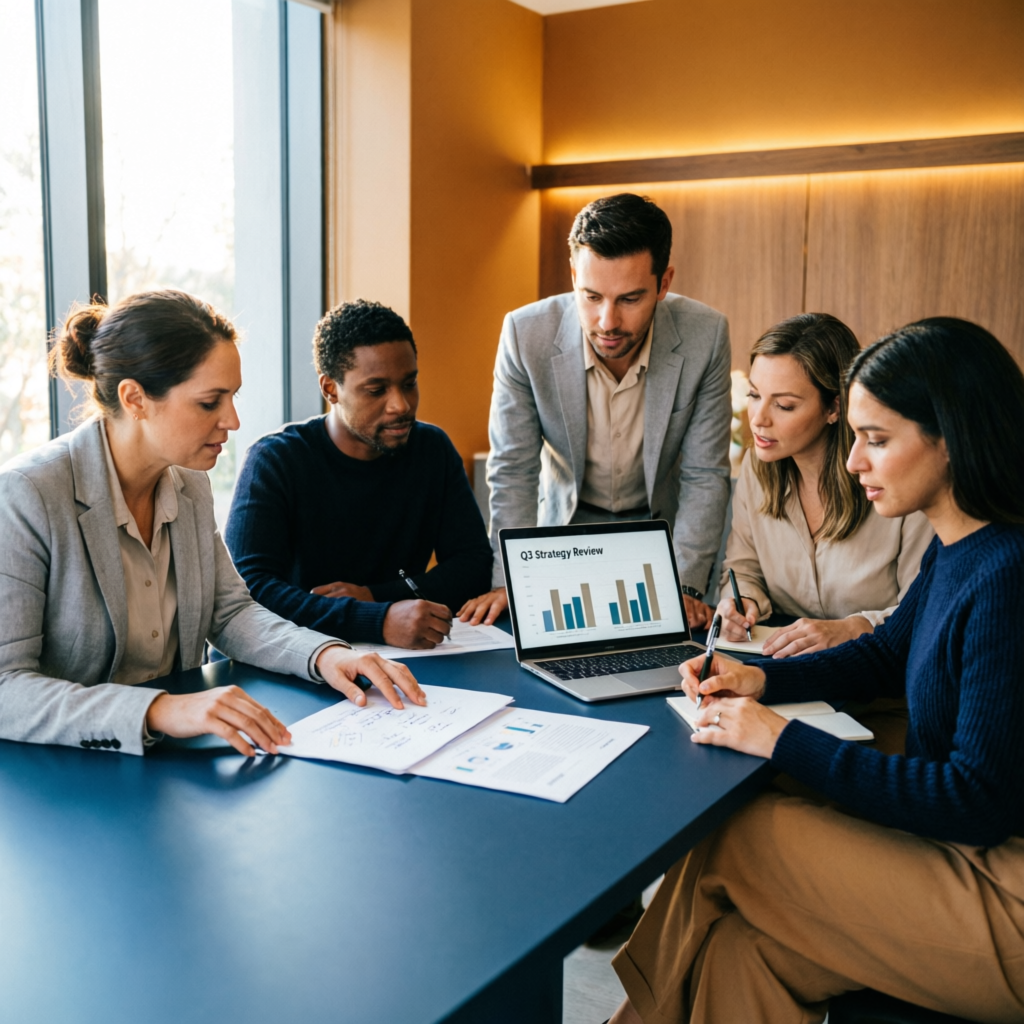 Vertex team collaborating on strategy